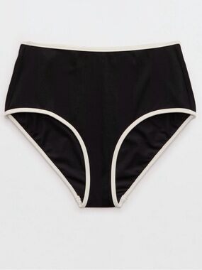 Aerie High Waisted Bikini Bottoms Black White Trim NWT Retro Full Coverage